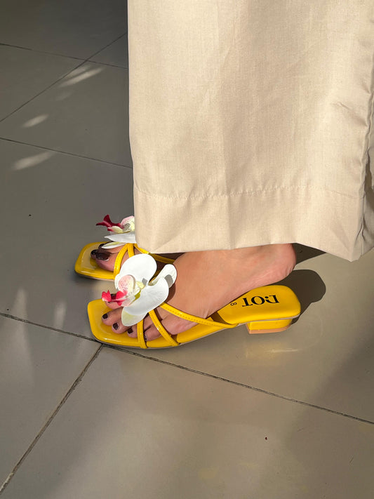 Yellow Floral Chappal