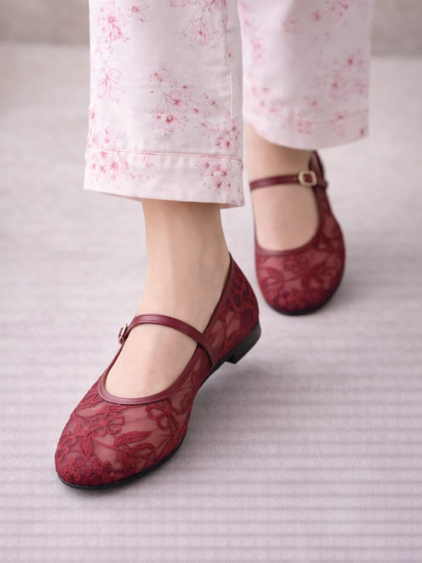 Maroon - Embroidered Pumps