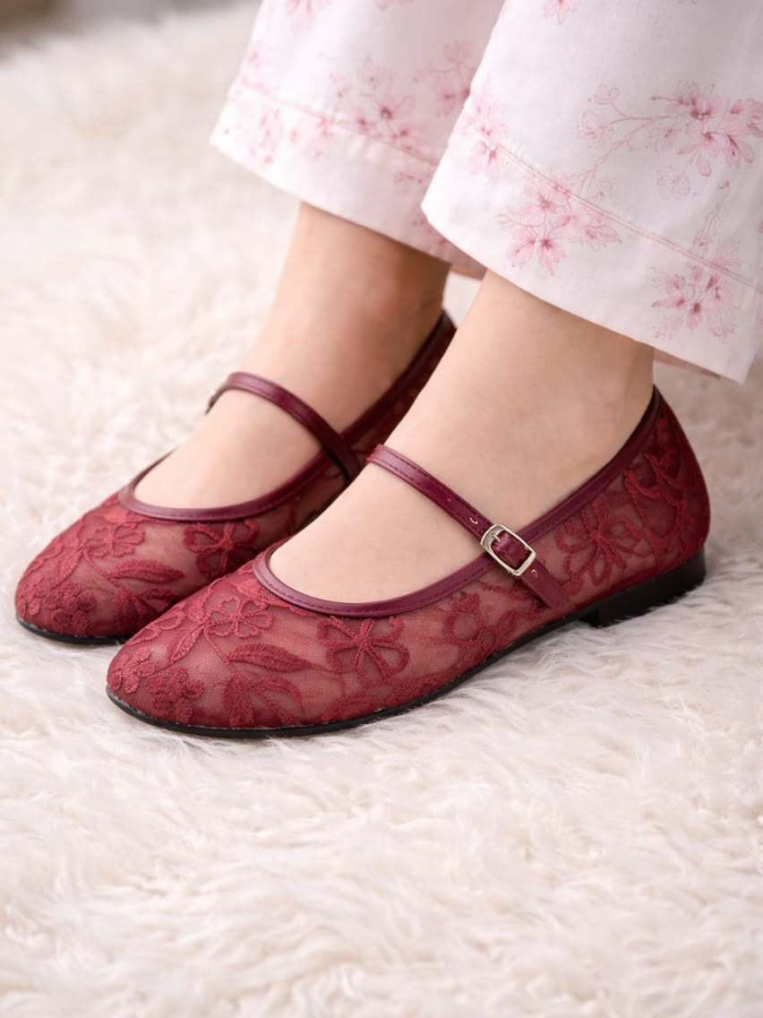 Maroon - Embroidered Pumps