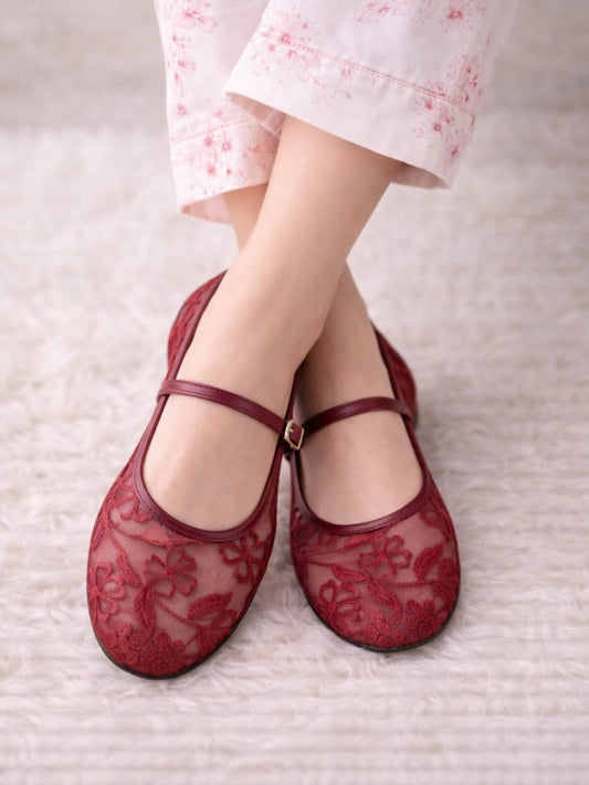 Maroon - Embroidered Pumps