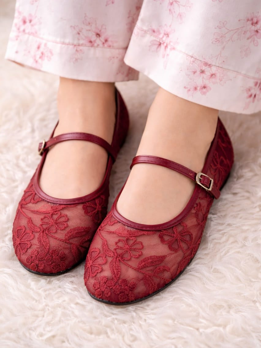 Maroon - Embroidered Pumps