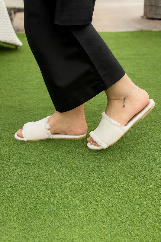 White Denim Flats